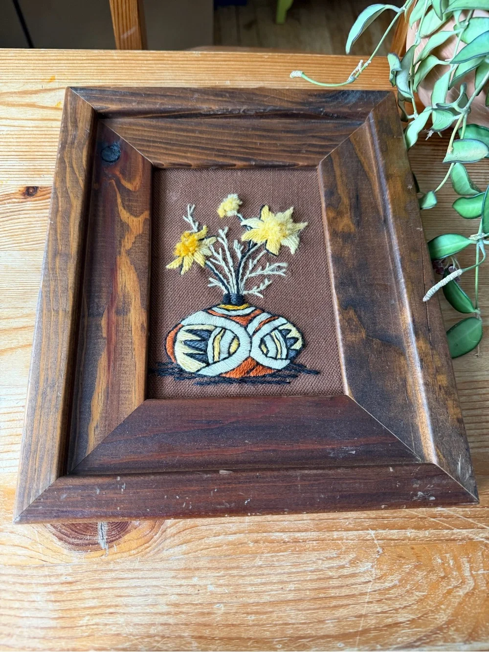 Vintage Framed Embroidered Vase Wall Art